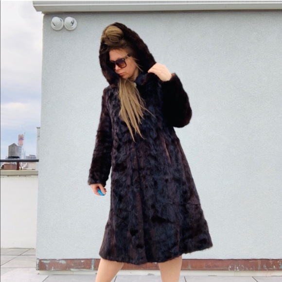 Genuine Mink Widen Bottom A-line Hooded Long Fur Coat EU 44 - Picture 4 of 16